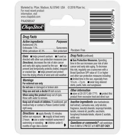 ChapStick Classic Original Skin Protectant Lip Balm, 0.15 oz