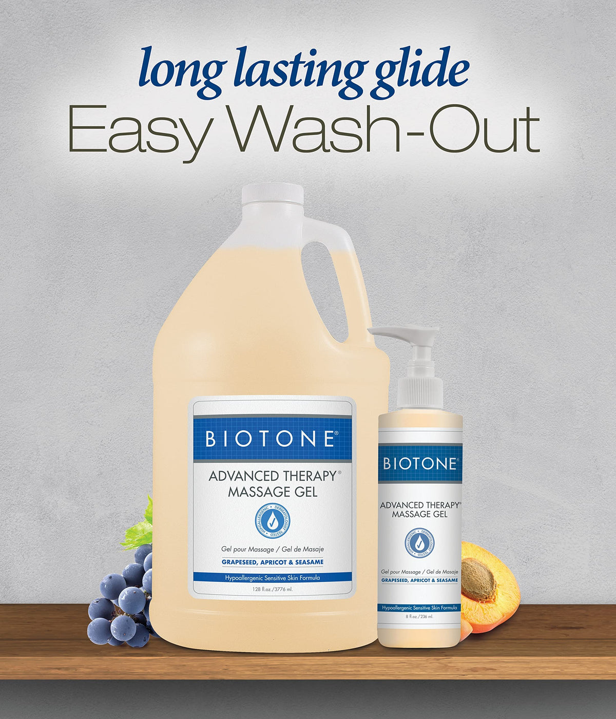 Biotone Advanced Therapy Massage Gel, Grapeseed, Apricot & Sesame, 128 fl oz