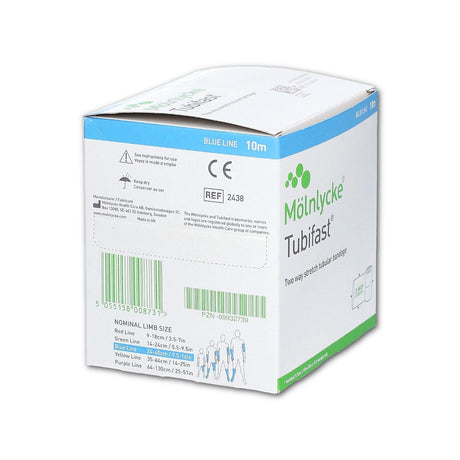Molnlycke Tubifast 2 Way Stretch Tubular Bandage, Non-Sterile, Blue Line, 3" x 11 Yard