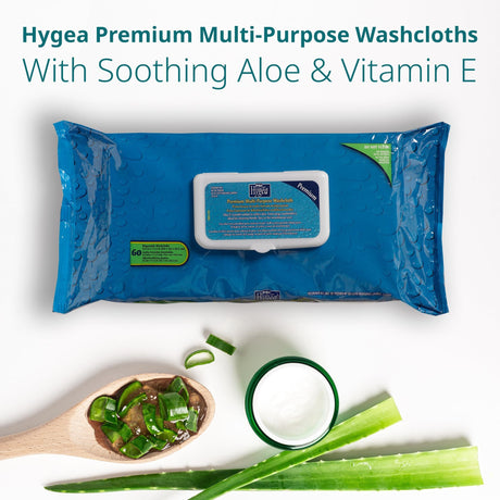 Hygea Premium Multi-Purpose Washcloth Wipes, Disposable, 60 Count