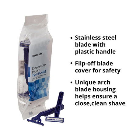 McKesson Disposable Razor, Twin Blade, Ribbed Handle, Lubricated Strip