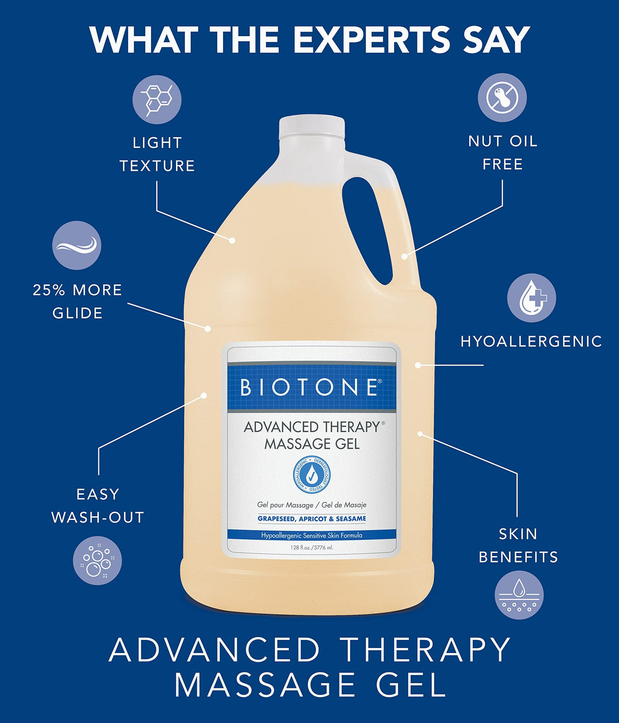 Biotone Advanced Therapy Massage Gel, Grapeseed, Apricot & Sesame, 128 fl oz