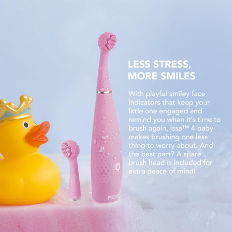 ISSA baby Soft Silicone Sonic Toothbrush, Pearl Pink Bunny
