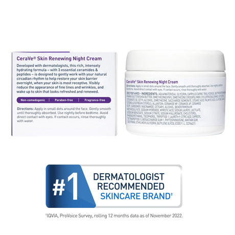 CeraVe Skin Renewing Night Cream, Unscented, 1.7 oz Jar