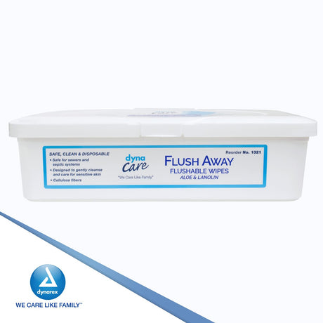 DynaCare Flush Away Flushable Wipes, Aloe & Lanolin, 60 Count Tub