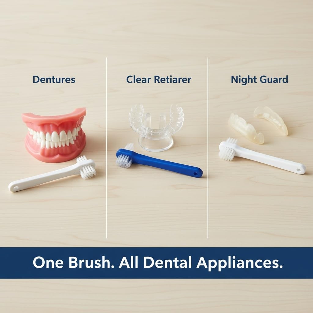 Dawn Mist Denture Brush, 2-Sided Bristle, Opaque