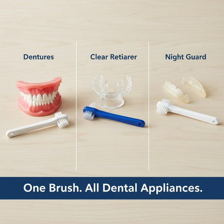 Dawn Mist Denture Brush, 2-Sided Bristle, Opaque
