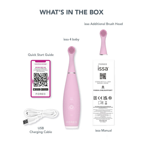ISSA baby Soft Silicone Sonic Toothbrush, Pearl Pink Bunny