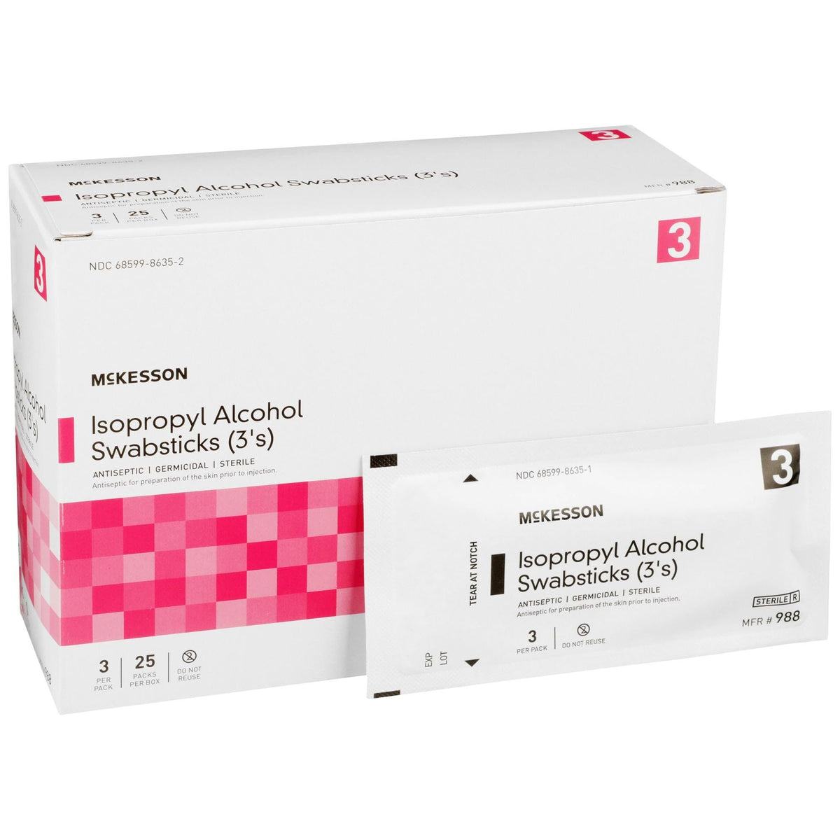 McKesson Isopropyl Alcohol Swabsticks, Antiseptic, 3 Per Pack
