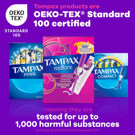 Tampax Radiant Tampons Duopack Regular/Super Absorbency Unscented, Plastic Applicator, 84 Count