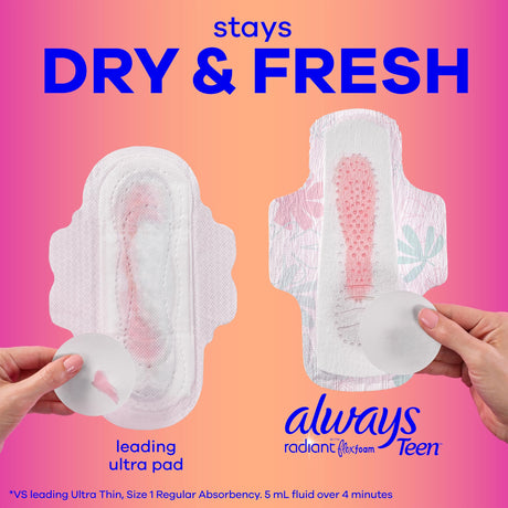 Always Teen Radiant with FlexFoam Pads, Regular Flow, Size 1, Box of 42