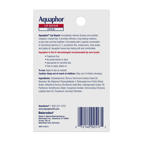 Aquaphor Lip Repair Stick, Immediate Relief, .17 oz, Pack of 2