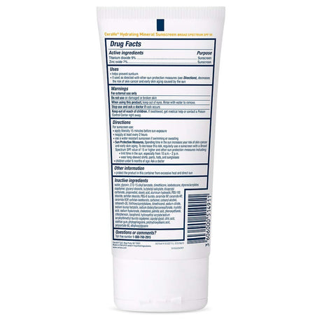 CeraVe Hydrating Mineral Sunscreen for Face SPF 50 Lotion, Unscented, 2.5 fl oz