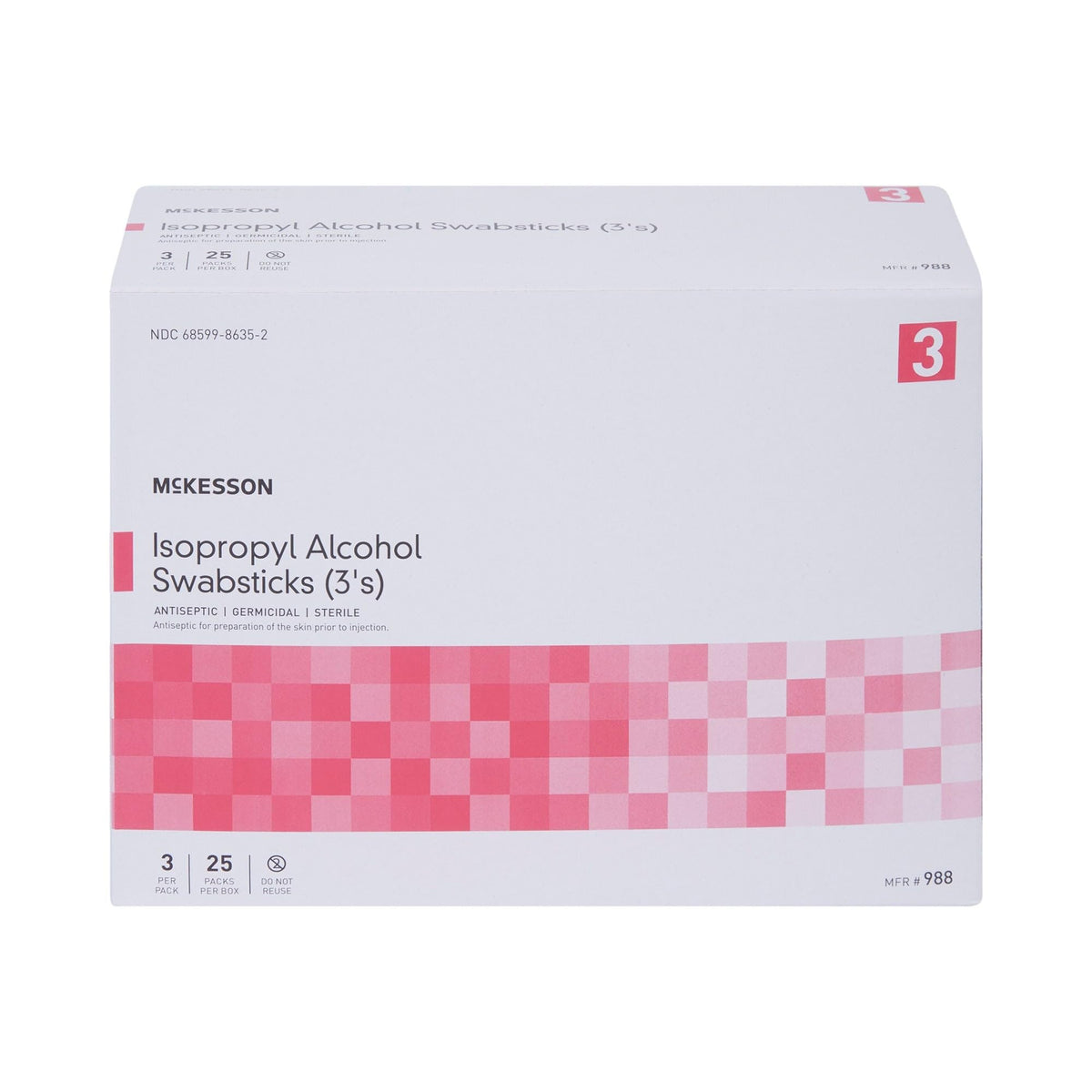 McKesson Isopropyl Alcohol Swabsticks, Antiseptic, 3 Per Pack
