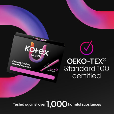 Kotex Click Compact Tampons, Super Plus Absorbency, Unscented
