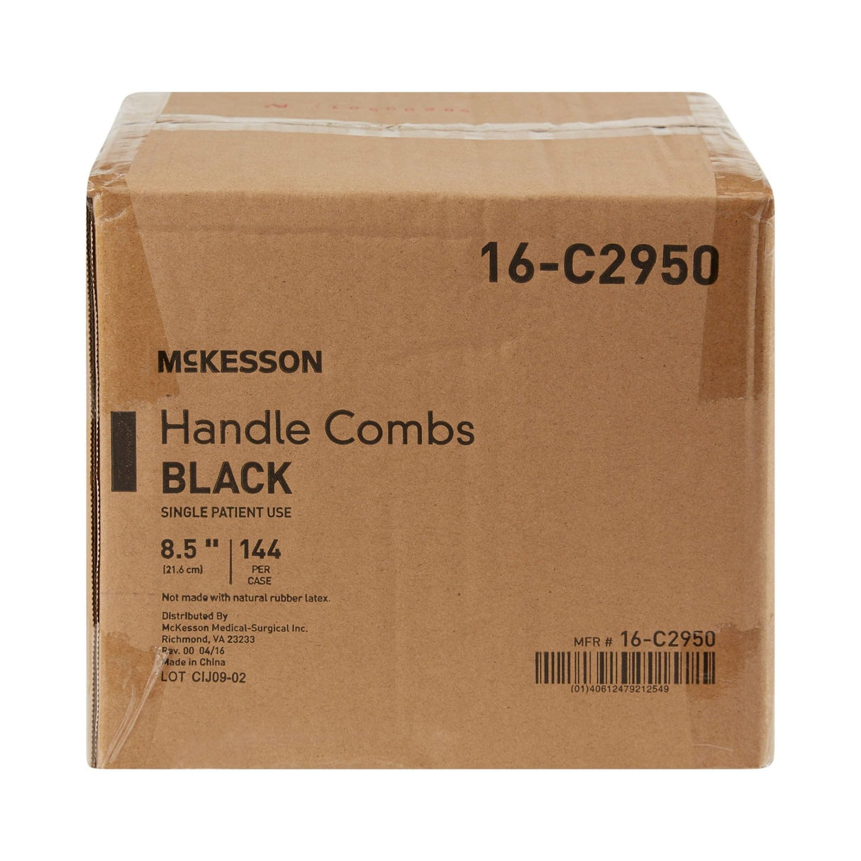 McKesson Handle Comb, Plastic, Black, 8.5"