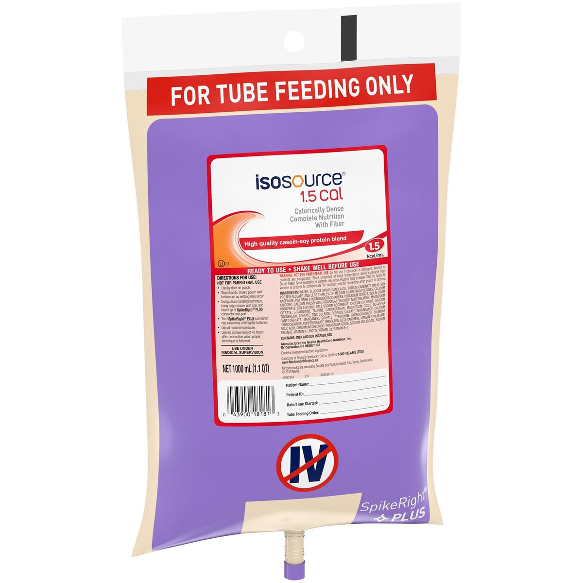 Isosource 1.5 Cal Tube Feeding Formula, Unflavored, 1500 mL - 10043900281824-Single - LL Medico