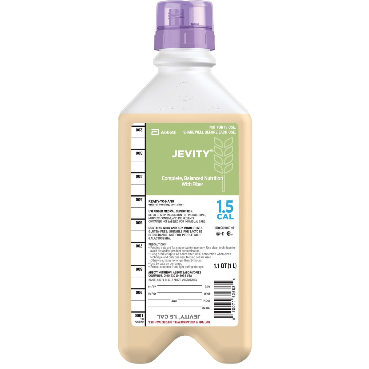 Jevity 1.5 Cal Tube Feeding Formula with Fiber, Unflavored, 1.5 Liter - 62689-Single - LL Medico
