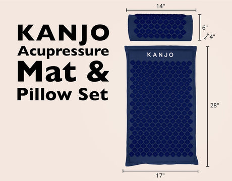 Kanjo Acupressure Mat and Pillow Set, Back Pain Relief, Navy Blue, 17" x 28" - KANNAVM-Each - LL Medico