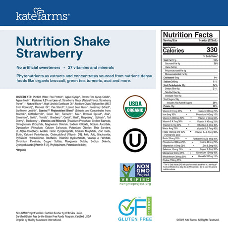 Kate Farms Nutrition Shake, Strawberry, Case/12 - 811112030799-Case - LL Medico