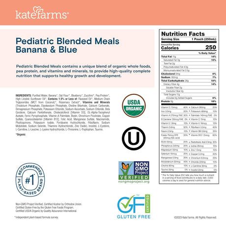 Kate Farms Pediatric Blended Meals, Banana & Blueberry, CS/12 - 811112030775-Case - LL Medico