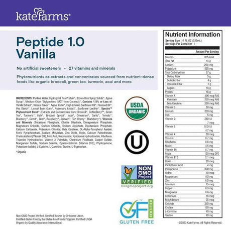 Kate Farms Peptide 1.0, Vanilla, CS/12 - 811112030553-Case - LL Medico