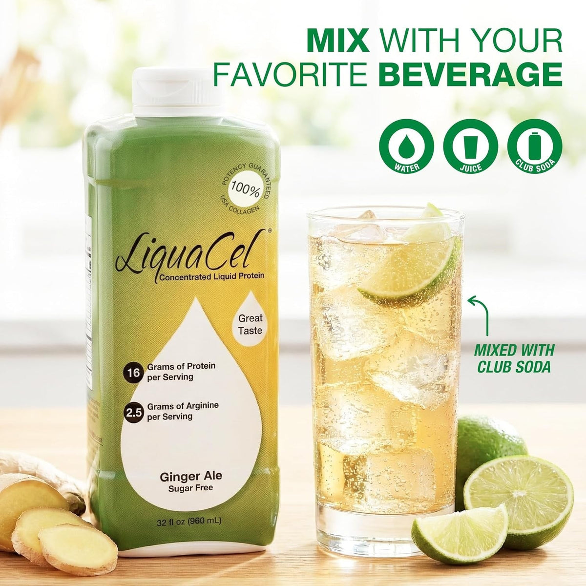 LiquaCel Concentrated Liquid Protein, Ginger Ale, 32 oz - GH-111-Single - LL Medico