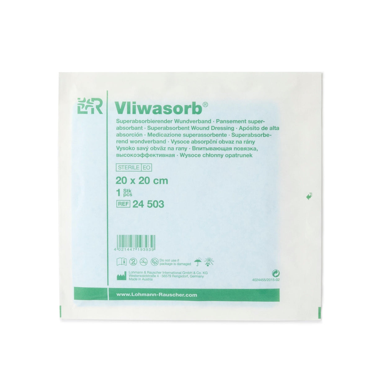Lohmann & Rauscher Vliwasorb Super Absorbent Dressing, single sterile package front