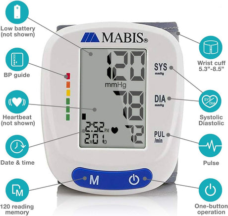 Mabis Digital Wrist Blood Pressure Monitor, Adult Cuff - 04-615-001-Single - LL Medico