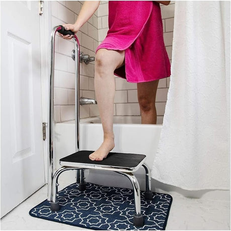 Mabis Step Stool with Handrail, Chrome Plated Steel Frame, 9.5" Step Height - 539-1902-0099-Single - LL Medico