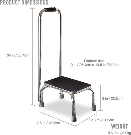 Mabis Step Stool with Handrail, Chrome Plated Steel Frame, 9.5" Step Height - 539-1902-0099-Single - LL Medico