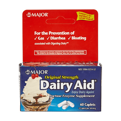 Major Dairy Aid Lactase Enzyme Dietary Supplement, 60 caplets - 00904522452 - LL Medico