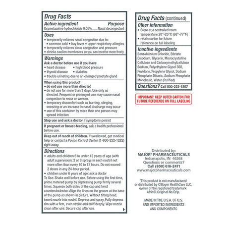 Major Oxymetazoline Nasal Decongestant Spray, 0.05%, 30 mL Bottle - 00904742730-Single - LL Medico