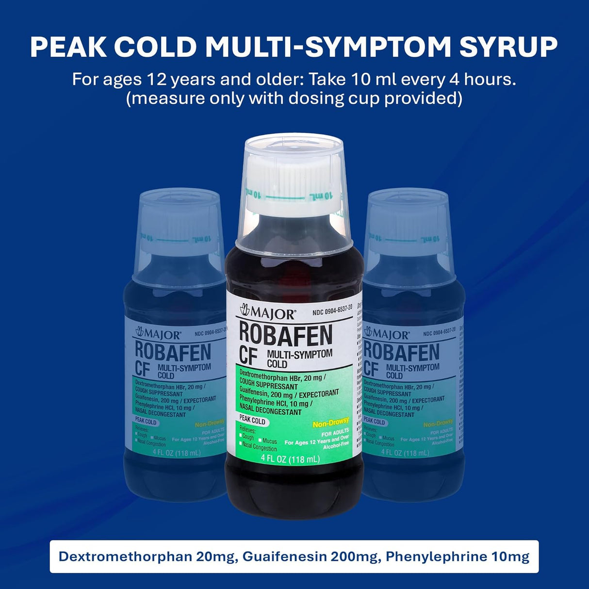 Major Robafen CF Multi - Symptom Cold and Cough Relief Liquid, 4 fl oz - 00904653720 - LL Medico