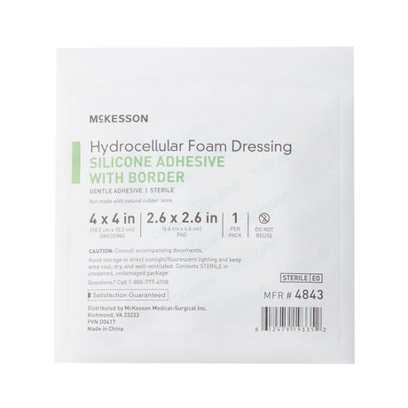 McKesson 5-Layer Foam Dressing, Bordered Silicone Adhesive, Square, Sterile - 4843-Single - LL Medico