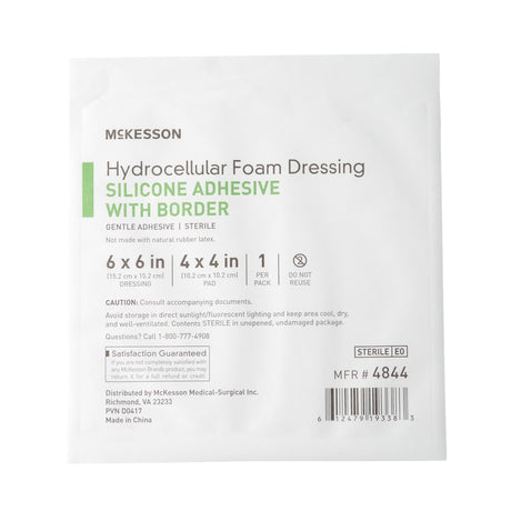 McKesson 5-Layer Foam Dressing, Bordered Silicone Adhesive, Square, Sterile - 4844-Single - LL Medico
