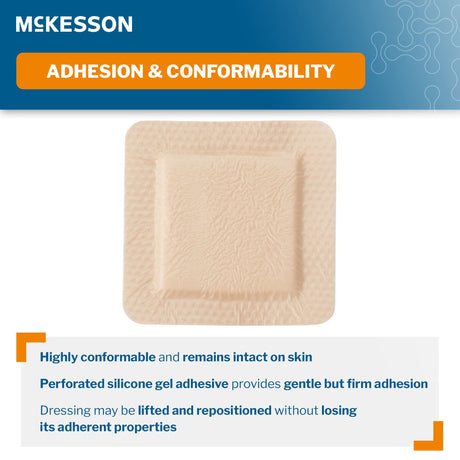 McKesson 5-Layer Foam Dressing, Bordered Silicone Adhesive, Square, Sterile - 4844-Single - LL Medico