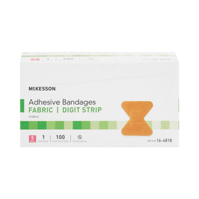 McKesson Adhesive Bandages Fabric Digit Strip, Sterile, Small, 1 7/10" x 2" - 16-4818-Box - LL Medico