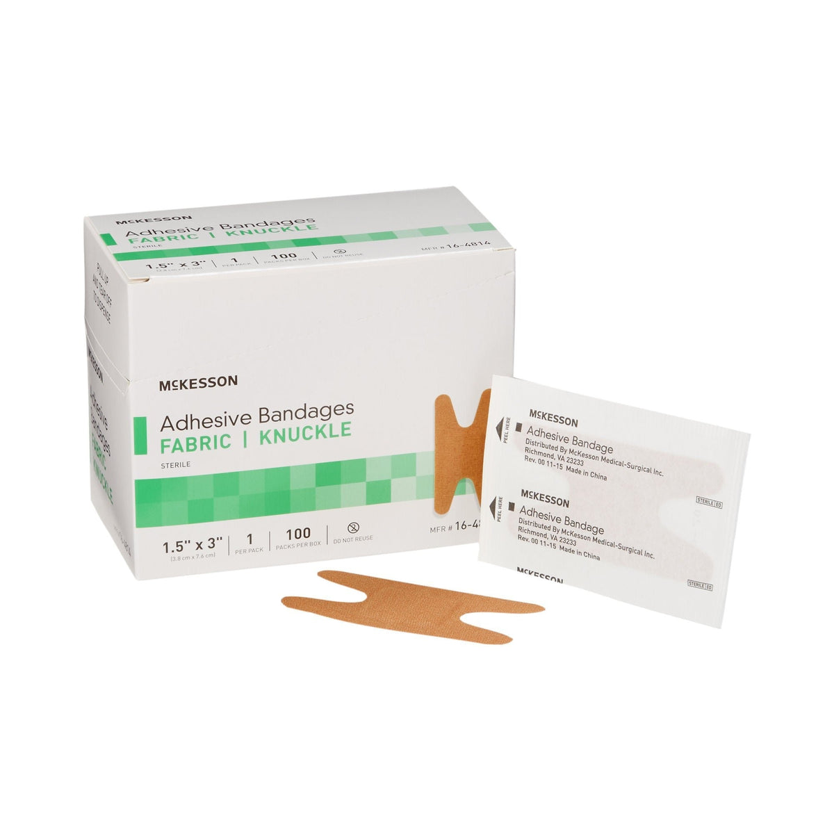 McKesson Adhesive Bandages Fabric Knuckle, Tan, Sterile, 1.5" x 3" - 16-4814-Box - LL Medico