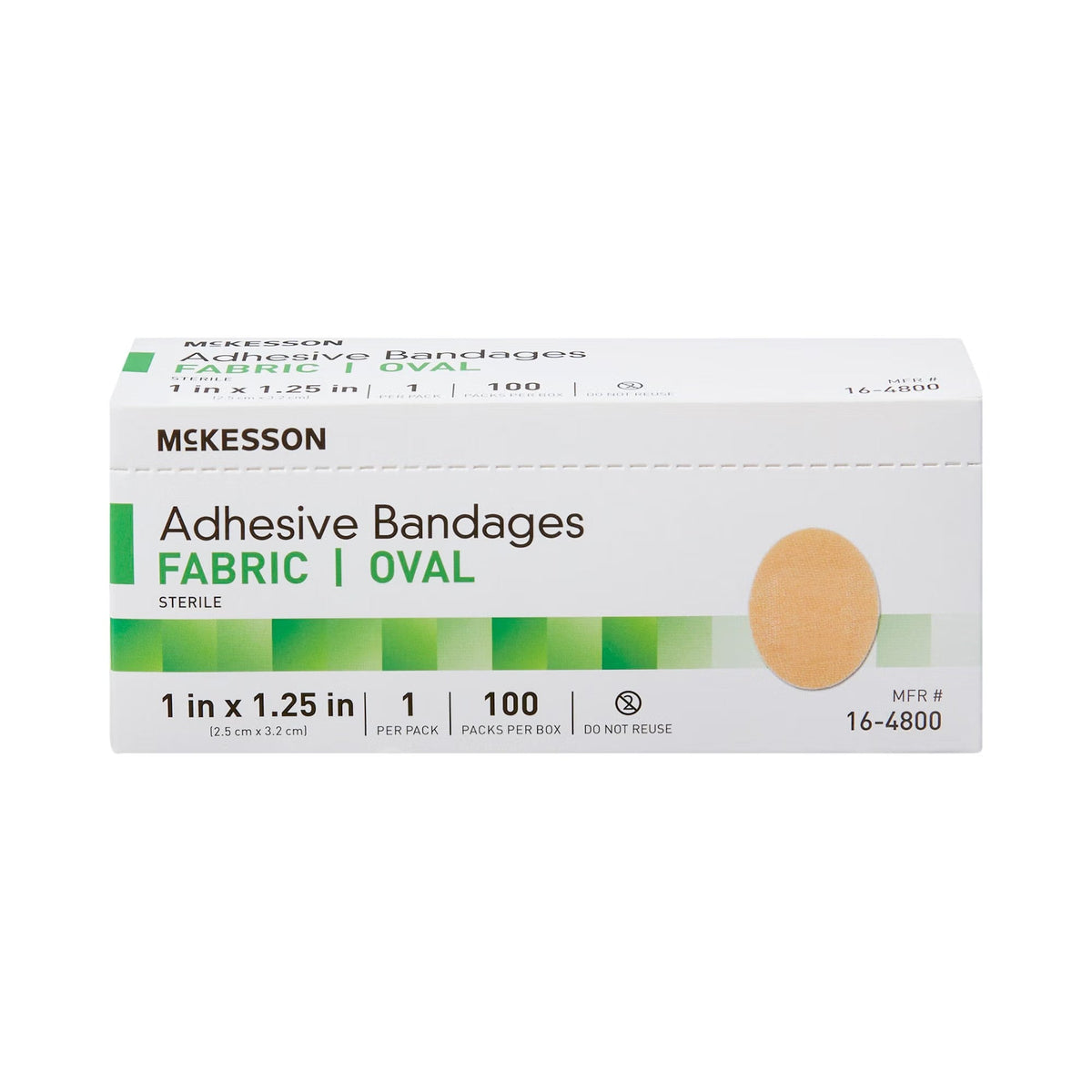 McKesson Adhesive Bandages Fabric Oval, Sterile, 1 in x 1.25 in - 16-4800-Box - LL Medico