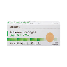 McKesson Adhesive Bandages Fabric Oval, Sterile, 1 in x 1.25 in - 16-4800-Box - LL Medico