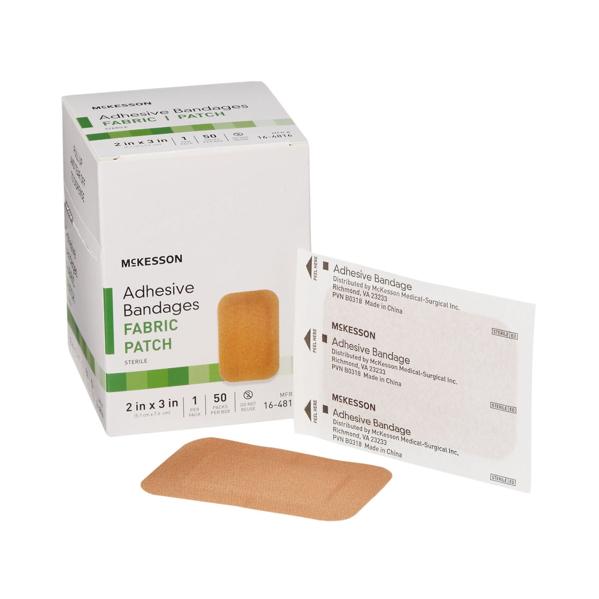 McKesson Adhesive Bandages Fabric Patch, Sterile, 2 in x 3 in - 16-4816-Box - LL Medico