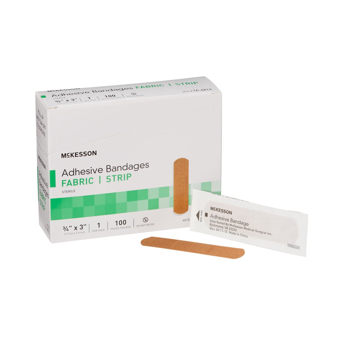 McKesson Adhesive Bandages Fabric Strip, Sterile, 3/4" x 3" - 16-4813-Box - LL Medico