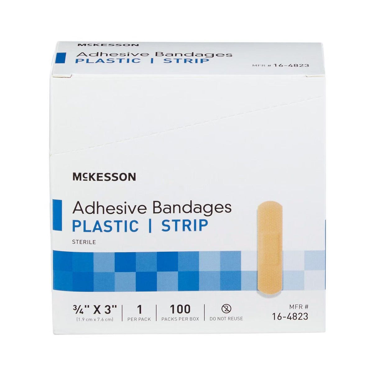 McKesson Adhesive Bandages Plastic Strip, Sterile, 3/4" x 3" - 16-4823-Box - LL Medico