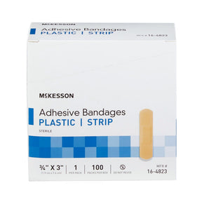 McKesson Adhesive Bandages Plastic Strip, Sterile, 3/4" x 3" - 16-4823-Box - LL Medico