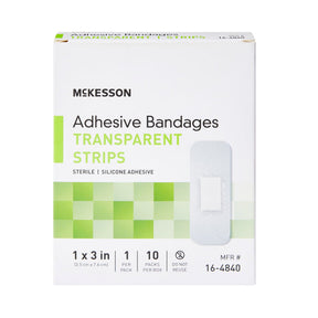 McKesson Adhesive Bandages Transparent Strips, Sterile Silicone Adhesive, 1 x 3 In - 16-4840-Box - LL Medico
