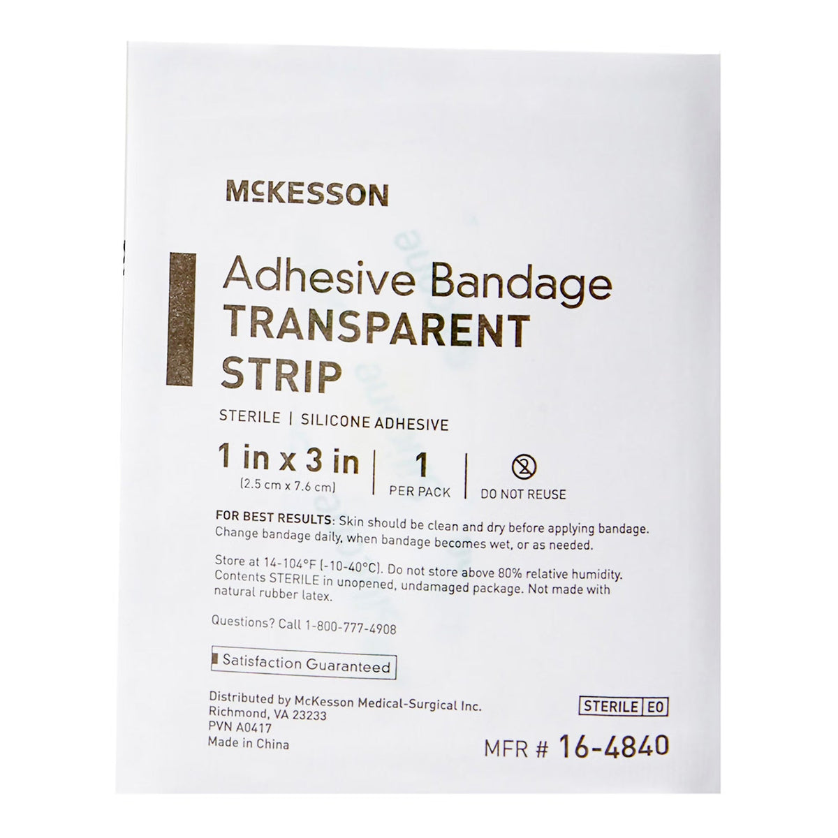 McKesson Adhesive Bandages Transparent Strips, Sterile Silicone Adhesive, 1 x 3 In - 16-4840-Box - LL Medico