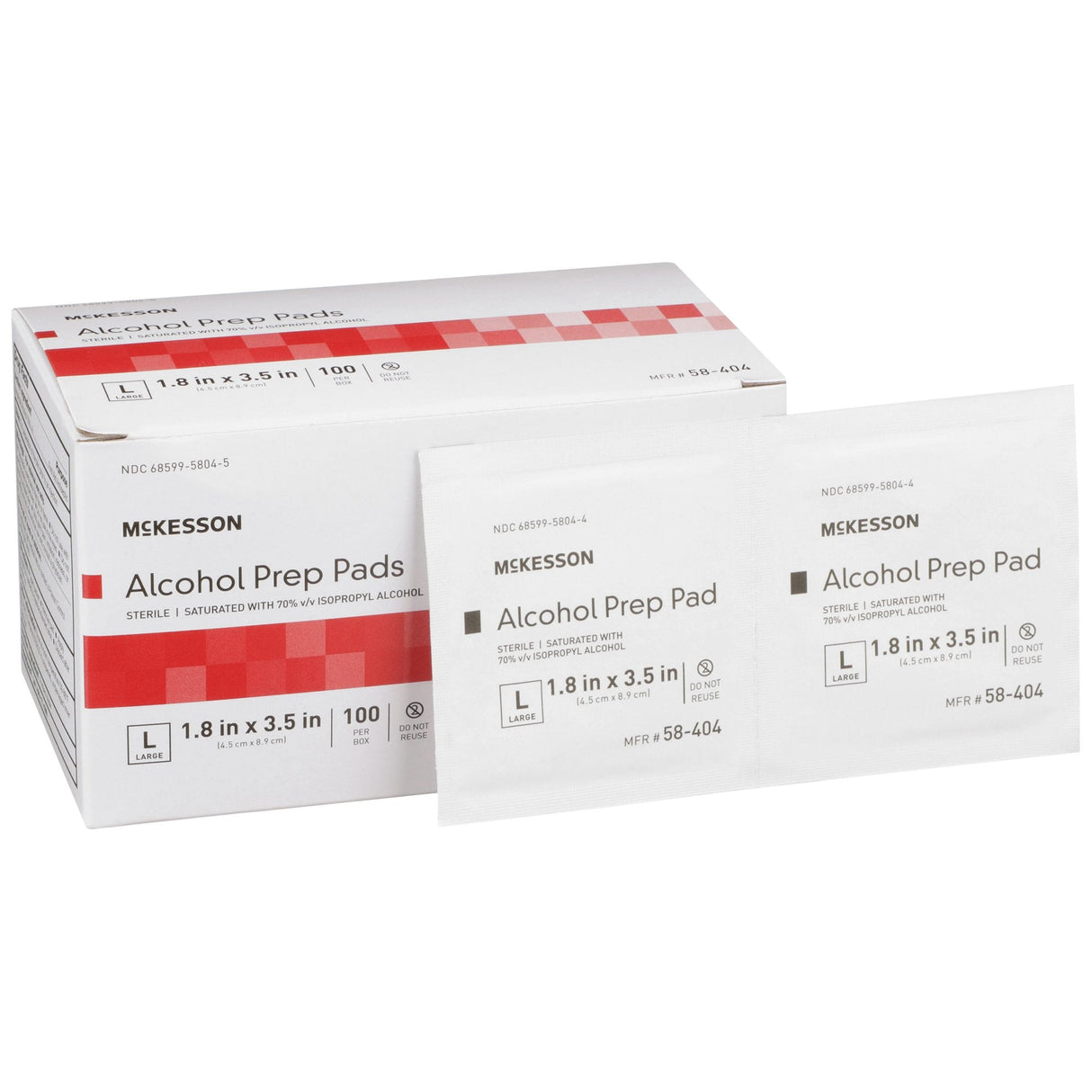 McKesson Alcohol Prep Pad Isopropyl Alcohol, 1-4/5 x 3-1/2 Inch - 58-404-Single - LL Medico