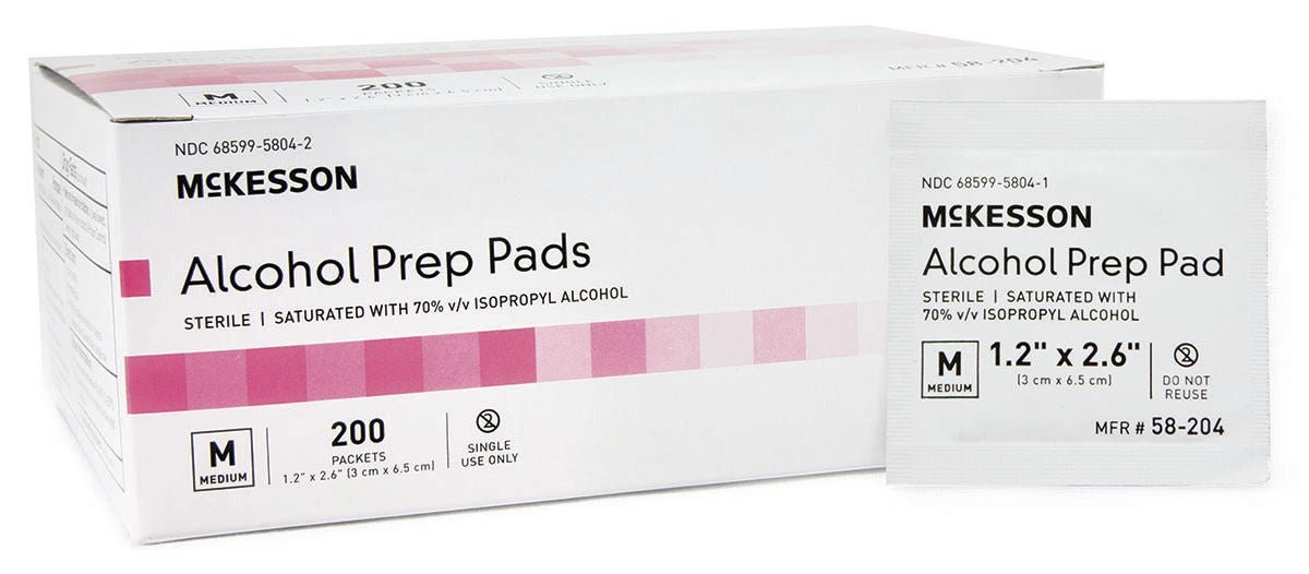McKesson Alcohol Prep Pad, Sterile, Medium, 1.2" x 2.6" - 58-204-Box - LL Medico