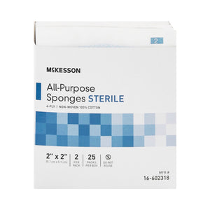 McKesson All-Purpose Sponges Sterile, Non-Woven 100% Cotton 4-Ply, 2" x 2" - 16-4224-Box - LL Medico